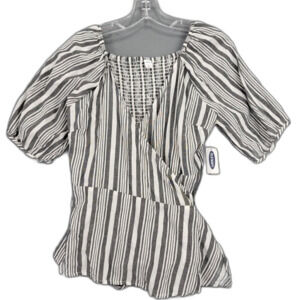 Old Navy Blue Stripe Shirt Short Sleeves Preppy V-Neck Top NEW $27 Womens Size M